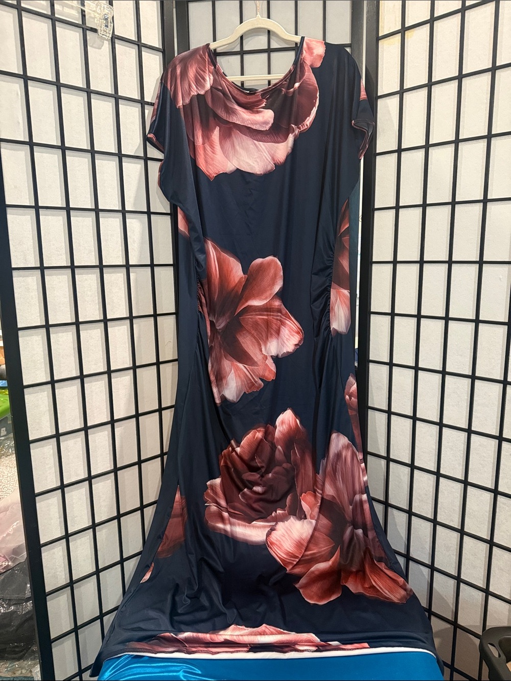 SHEIN Navy Maxi Dress with Large Rose Print